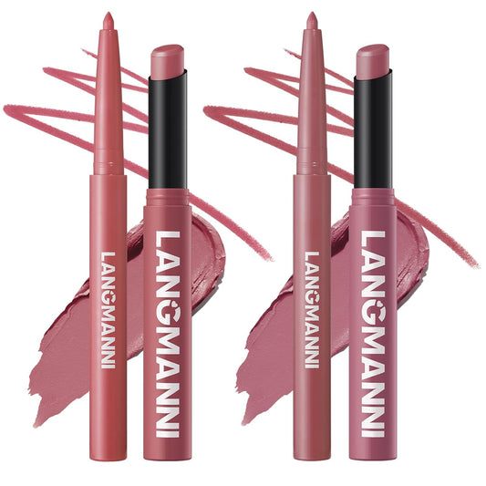 Jolilab 4Pcs Lip Set: 2 Colors Lip Liner+2 Colors Lipstick, Matte/Creamy,Smooth Creamy Texture,Long-Lasting,Bold/Nude Shades for Daily/Party, Vegan, Gift for Makeup Lovers.(#07+08)