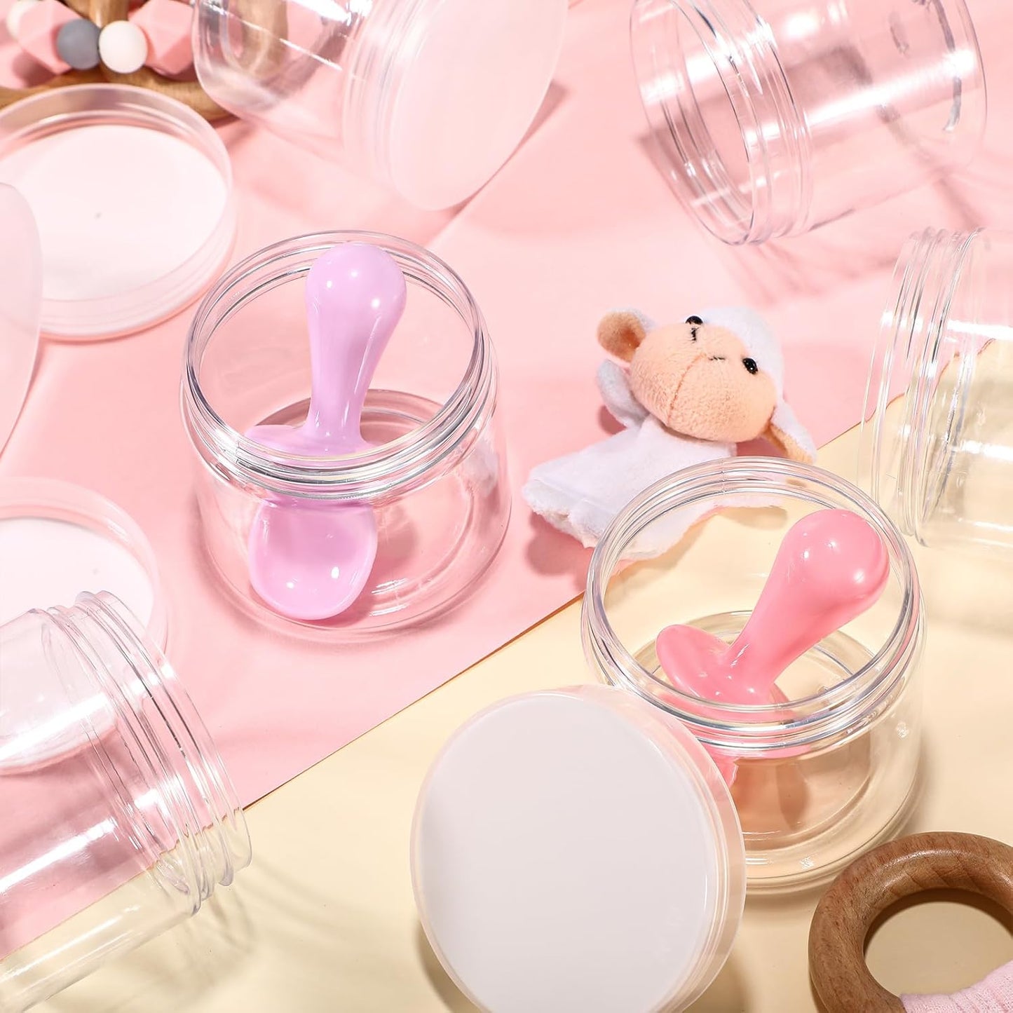 SATINIOR 36 Pieces 2 oz Plastic Jars with Lids Wide Mouth Airtight Reusable Container Acrylic Cosmetic Small Jars for Lotions Ointments Travel Toiletries Creams Make up Storage(Clear)