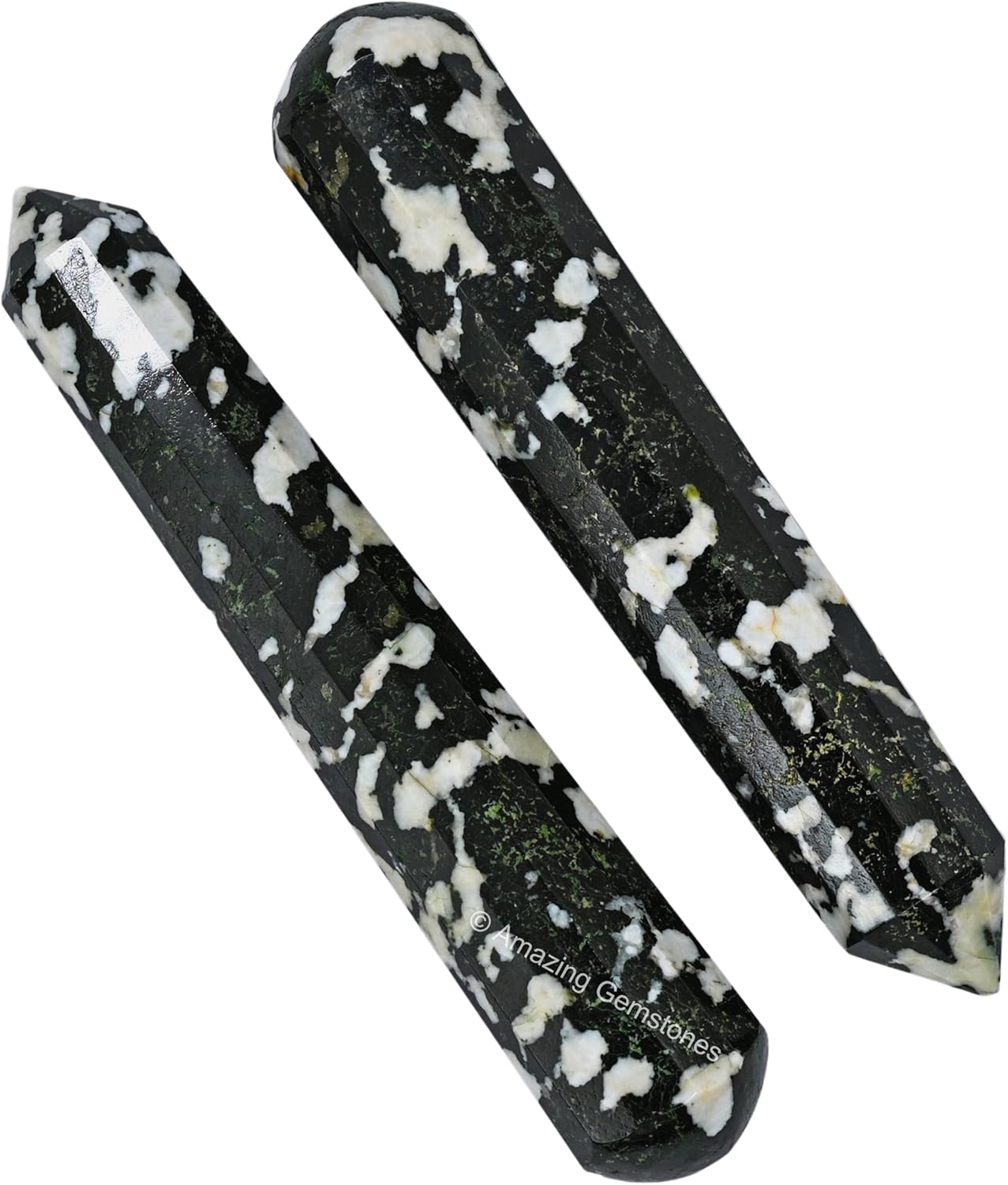 Amazing Gemstone Black and White Tourmaline Crystal Wand Massage Stick - Pelvic Wand Gua Sha for Adults - Crystals and Healing Stones Massage Wands for Adults Gifts (Pointed)
