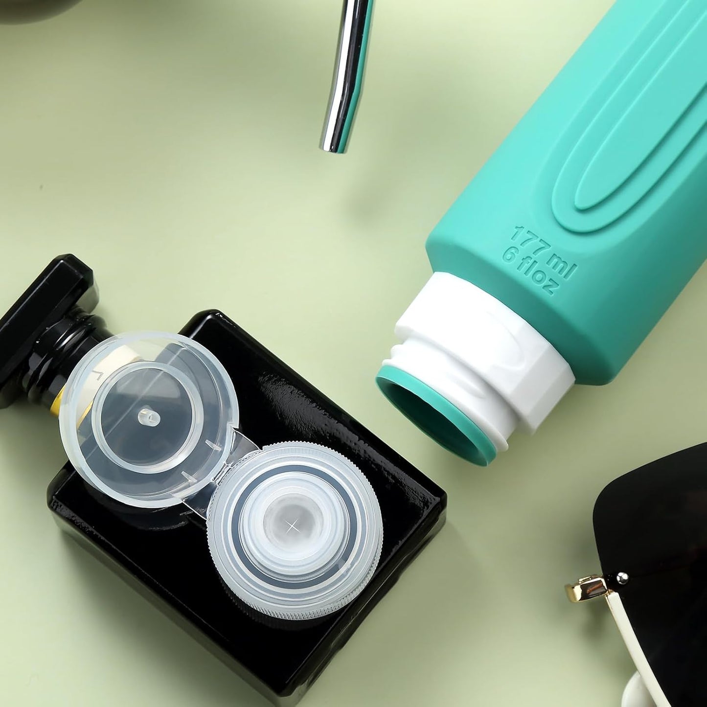 Travel Bottles for Toiletries, Large 6oz Oversize Containers, BPA Free Leak Proof Tubs Refillable Liquid Traveler Accessories with Toiletry Bag for Cometic Shampoo and Lotion Soap (4 Pack)