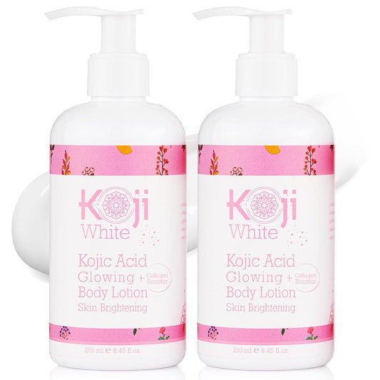 Koji White Kojic Acid & Collagen Body Lotion, Women Gifts Set for Skin Brightening with Arbutin, Glowing Skin, Moisturizer & Radiant Complexion, Uneven Skin Tone - Vegan, 8.45 Fl Oz (2 Packs)