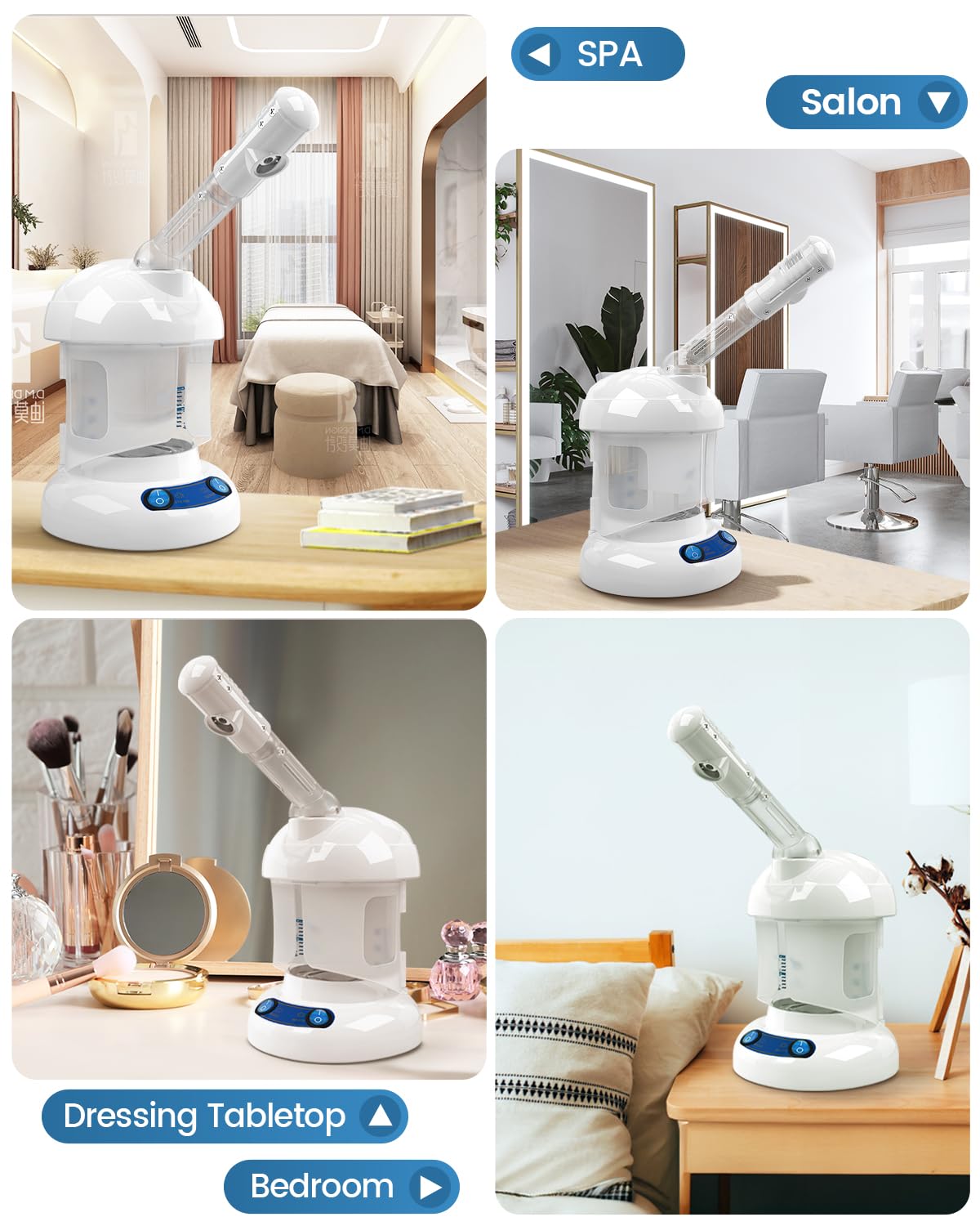 Tabletop Facial Steamer - Kingsteam Nano Ionic Face Steamer with 360° Rotating Arm, Moisturize, Remove Blackheads, Portable Facial Steamer for Home Facial Spa or Beauty Salon, White