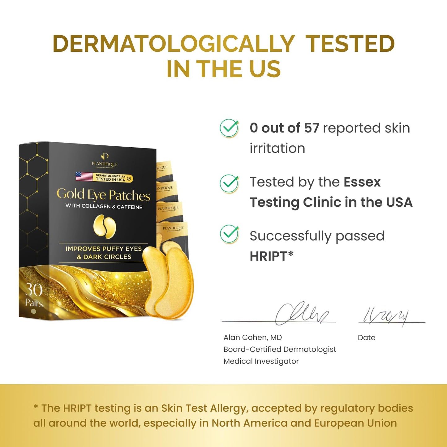 PLANTIFIQUE Gold Under Eye Patches for Puffy Eyes 40 Pairs | Under Eye Masks for Dark Circles | Puffiness Eye Gels with Collagen & Caffeine | Anti Aging Gold Eye Mask Skincare