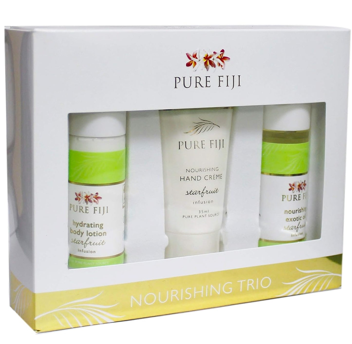 Pure Fiji Nourishing Trio, Ideal Spa Bath Gift Set for Women - Travel Kit - Includes Exotic Body Oil , Hydrating Body Lotion For Women and Nourishing Hand Cream, Starfruit Scent