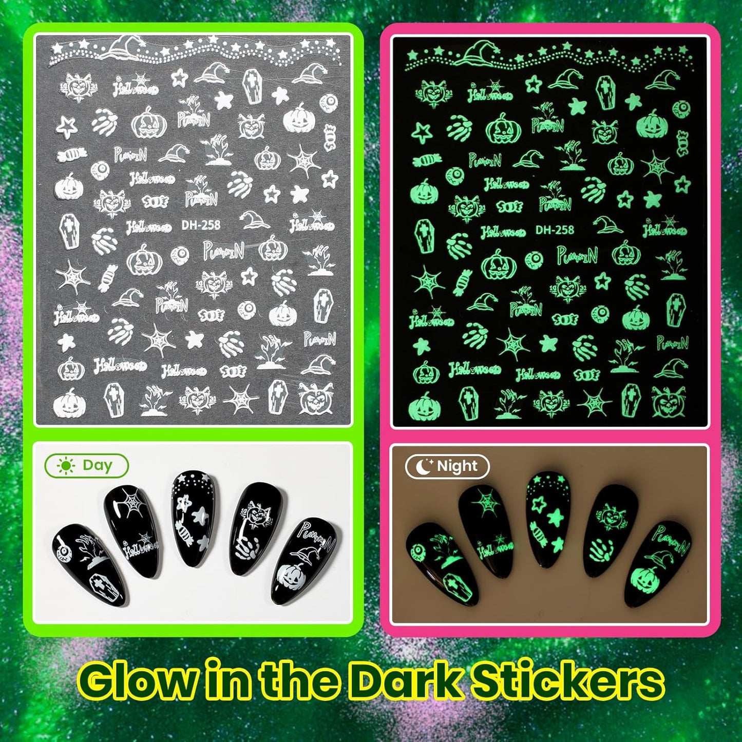 Beetles Halloween Gel Nail Polish Set – Wicked Mystic 8 Colors Gel Polish Kit, Gold Silver Black Green Blue Cat Eye Purple Red Glitter with Nail Art Accessories UV LED Soak Off Manicure Gift for Women