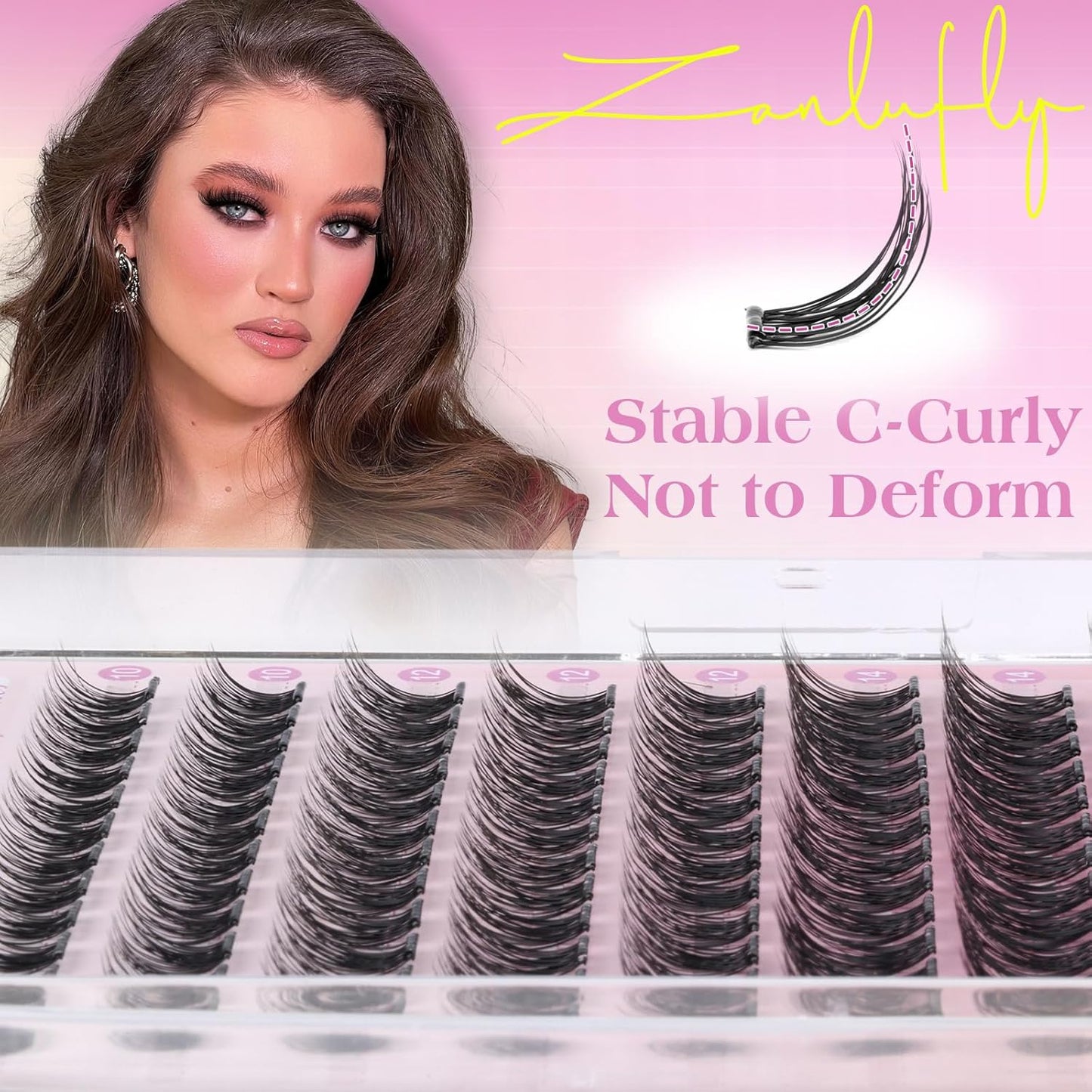 Self Adhesive Eyelashes Natural Self Adhesive Lash Clusters Pre-glued Eyelashes Clusters C-Curly No Glue Lashes Wispy Cluster Lashes 10-16MM DIY Individual Lashes by zanlufly