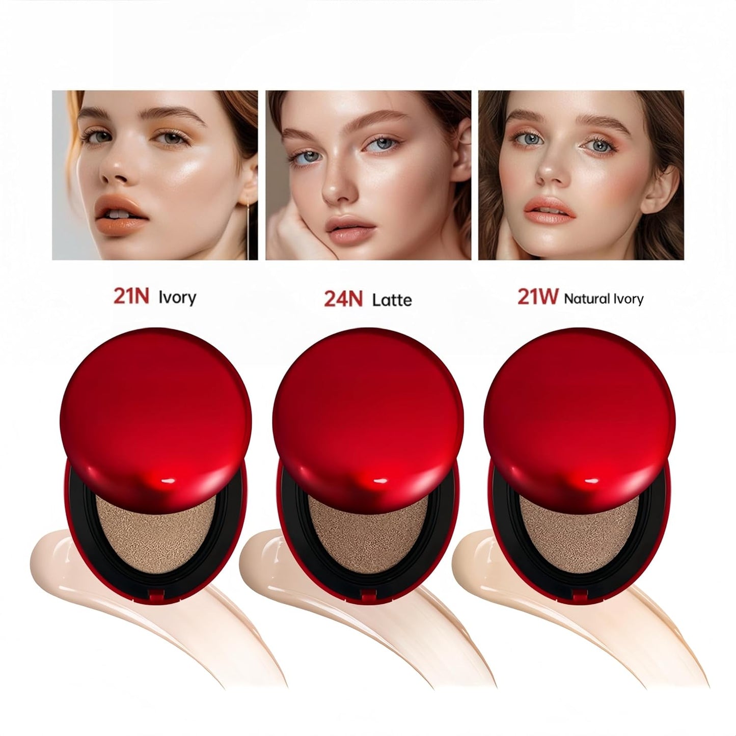 MAEPEOR Cushion Foundation 9 Colors Full Coverage Weightless Satin Glow Foundation Hydrating Long-Lasting Cushion BB Cream (Color 01)