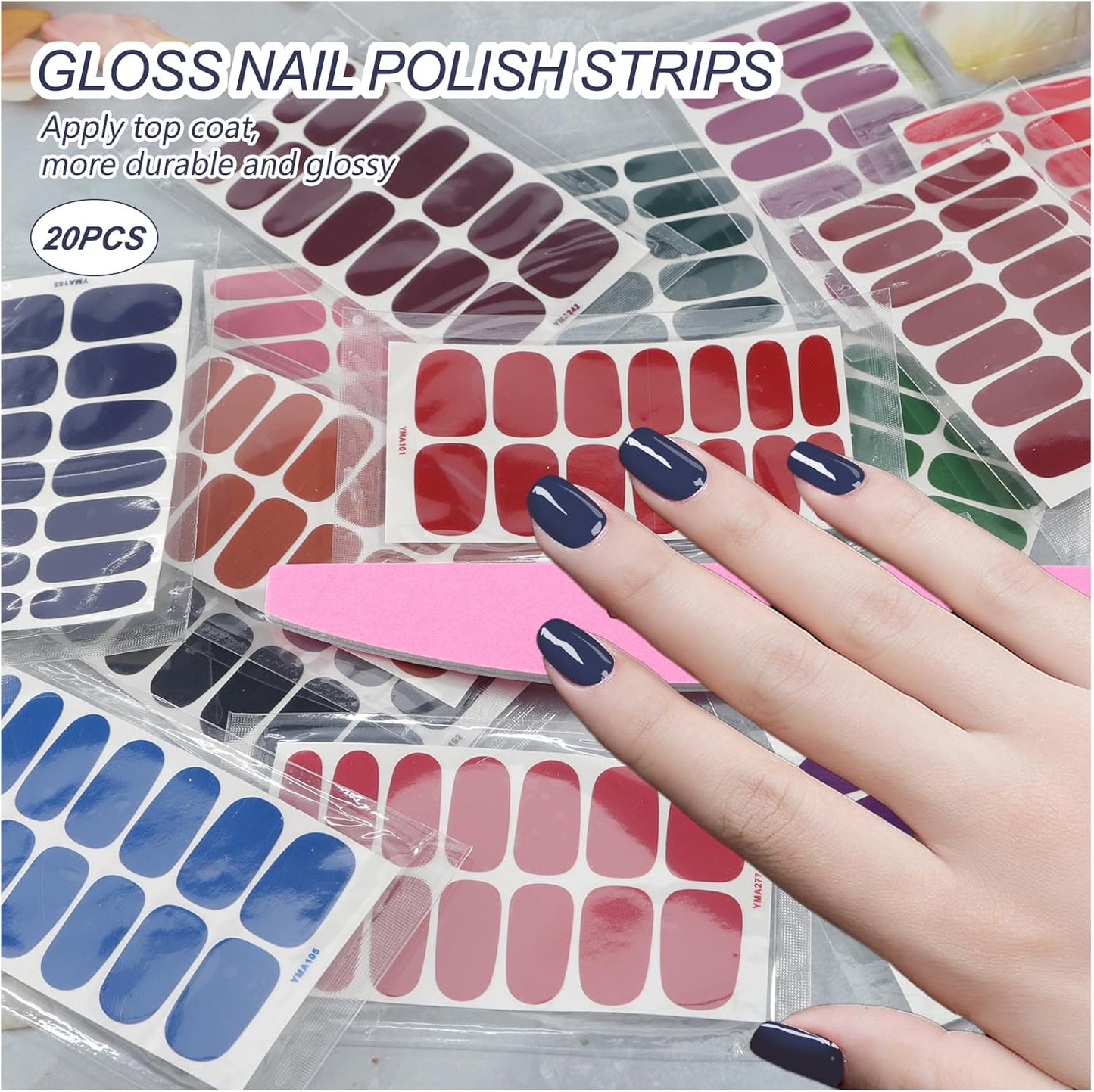 SILPECWEE Nail Polish Strips, 16 Sheets Dark Nail Polish Stickers Full Nail Wraps Self Adhesive Nail Stickers Gel Nail Strips Fingernail Nail Art Sticker Nails for Women with Nail File