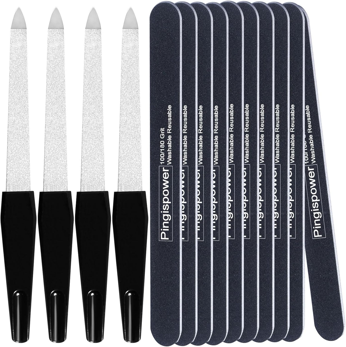 Nail File Set, 14PCS Professional Metal & Emery Board Files for Natural & Acrylic Nails(100/180 Grit), Double Sided Reusable & Washable Nail Care Manicure Kit for Women Home & Salon