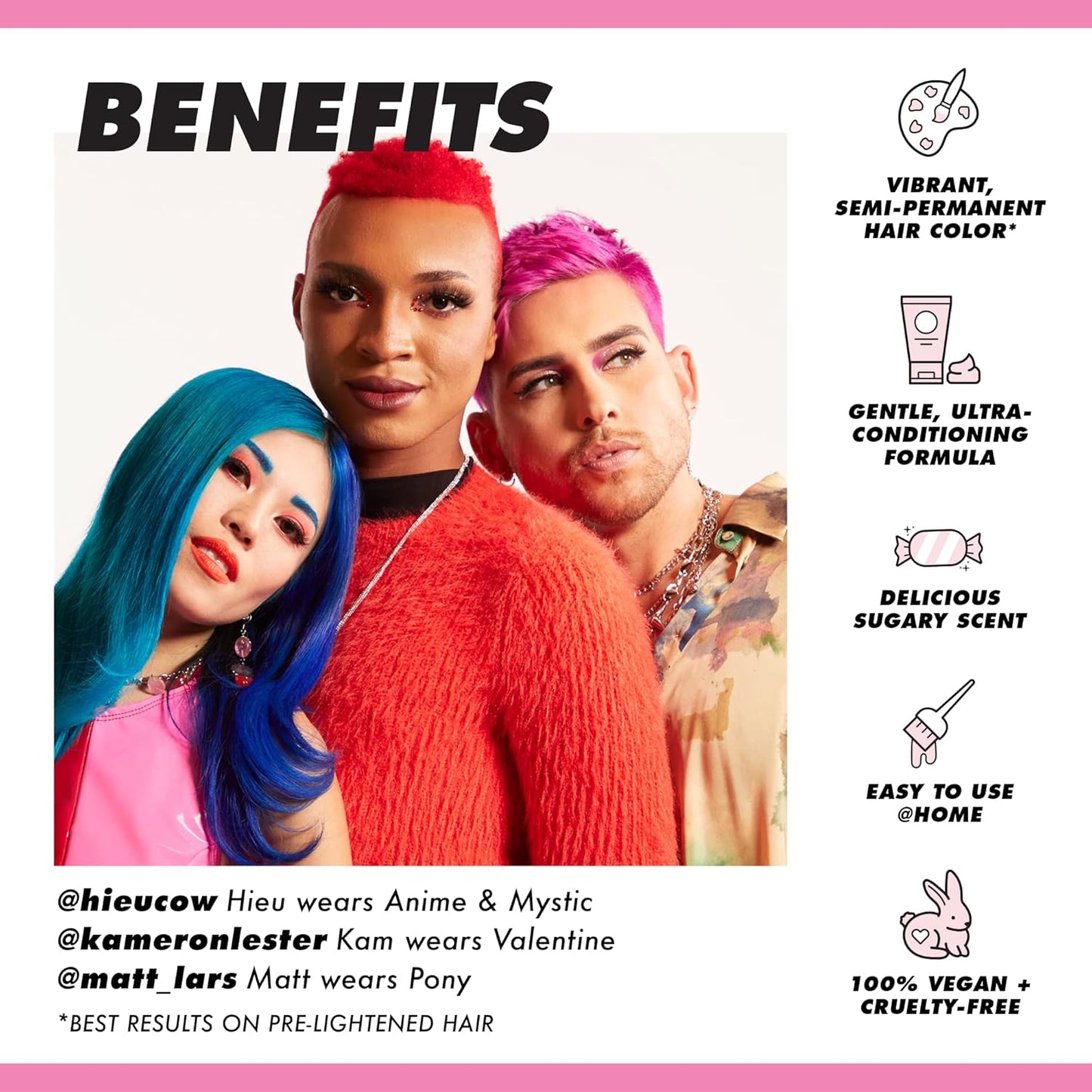 Lime Crime Unicorn Hair Dye Full Coverage, Sour Candy (Bright Pink) - Vegan and Cruelty Free Semi-Permanent Hair Color Conditions & Moisturizes - Temporary Hair Dye With Sugary Citrus Vanilla Scent