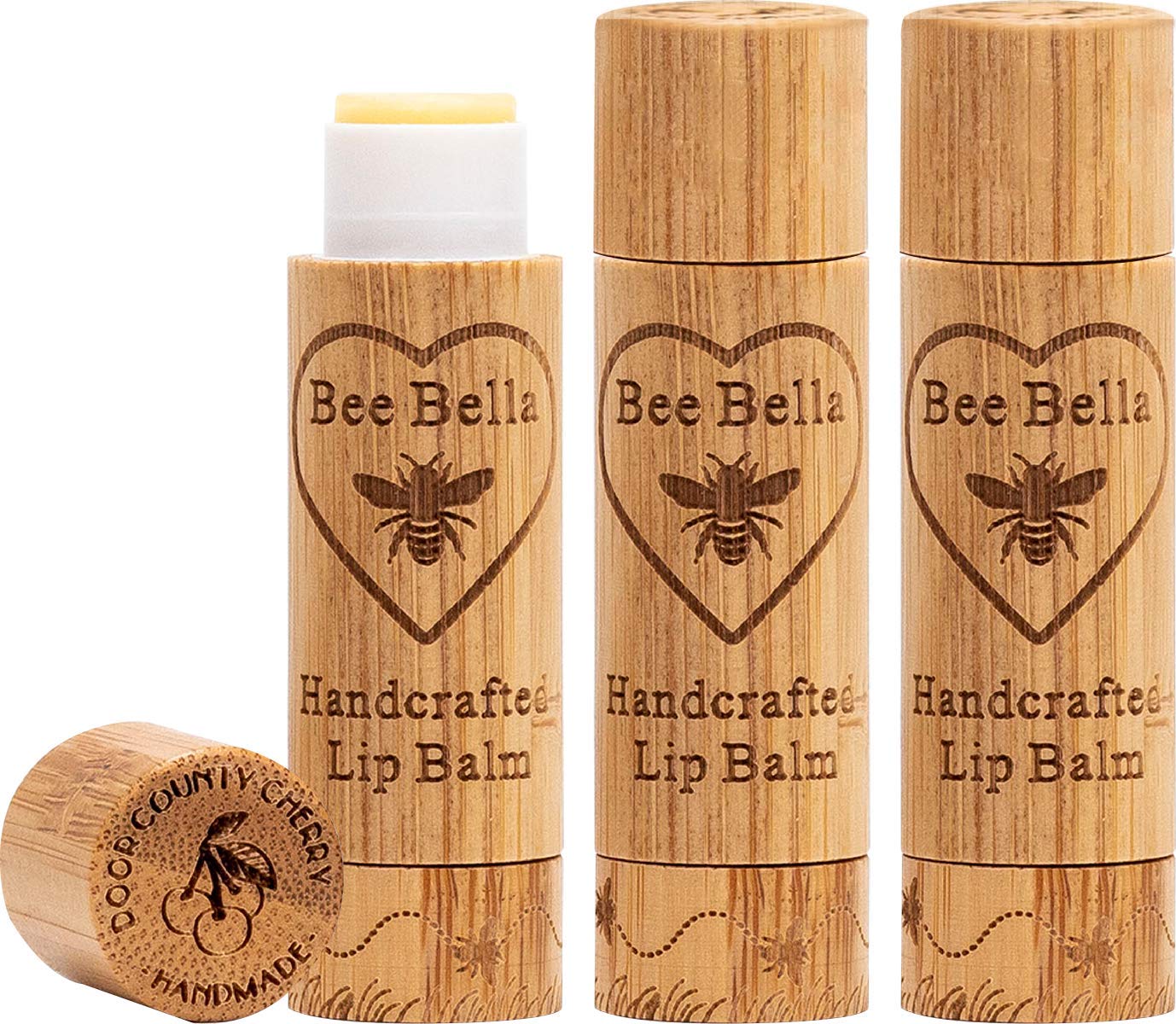 Bee Bella Lip Balm, Cherry, 3 Pack - Moisturizing Lip Care, 100% Natural, Original Organic Beeswax with Vitamin E, Handmade in USA, Gift Item
