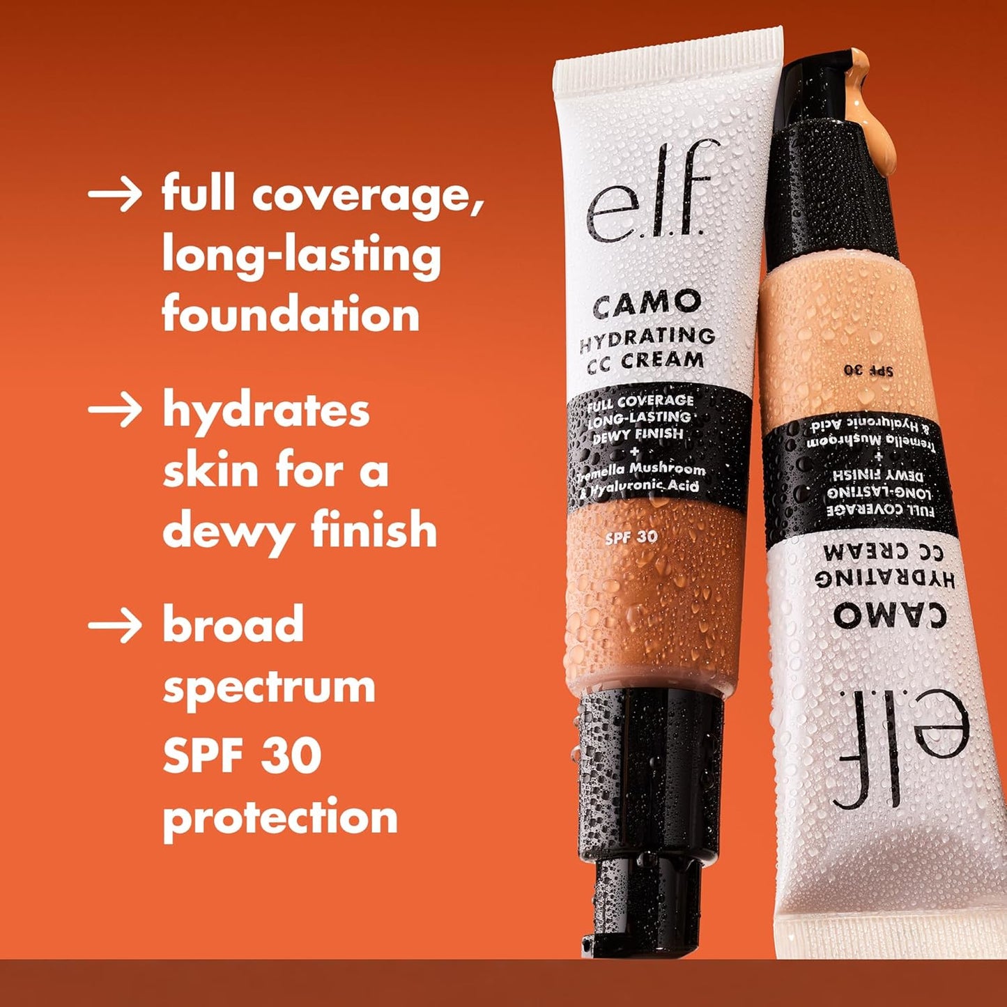 e.l.f. Hydrating Camo CC Cream, SPF 30, Color Correcting Full Coverage Foundation For A Dewy Finish, Vegan & Cruelty-Free, Deep 510 C