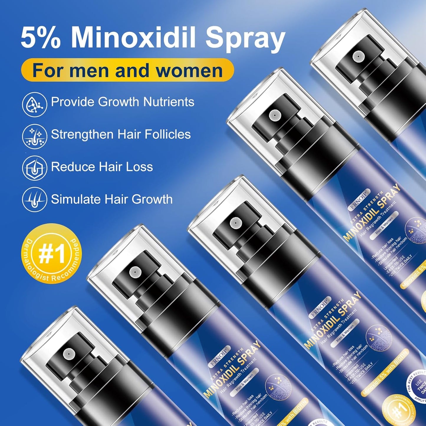 5% Minoxidil for Men & Women | Hair Growth Oil Spray | 5-Pack (17.5 fl oz) | 8 Month Supply | Hair Regrowth & Beard Growth Treatment with Biotin | Clinically Proven Extra Strength Formula