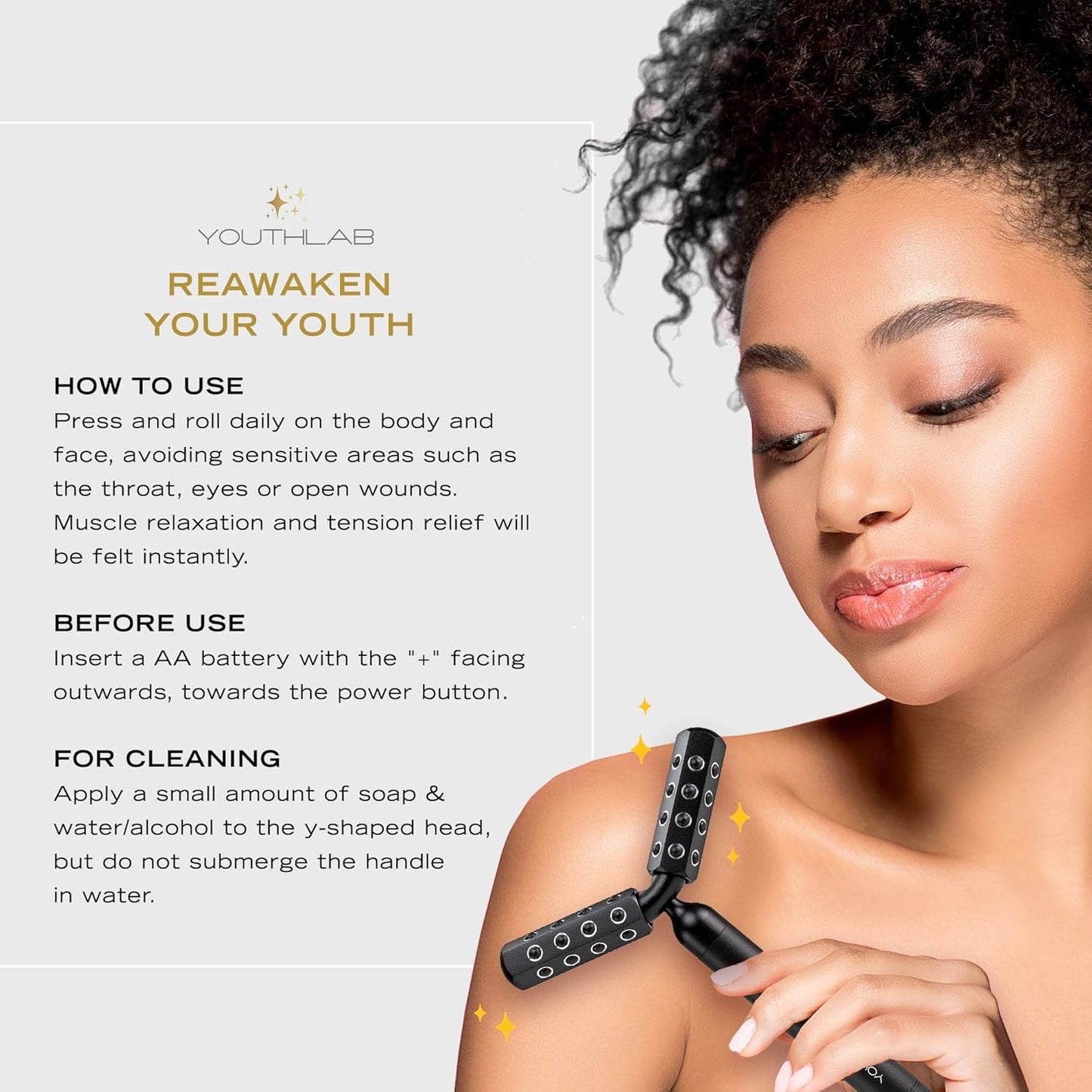 Revolution Roller - Germanium Stone Uplifting Face/Body Beauty Massage Tool/Roller/Wand for Skin Tightening/Firming, De-Puffing, Anti-Aging (Black)