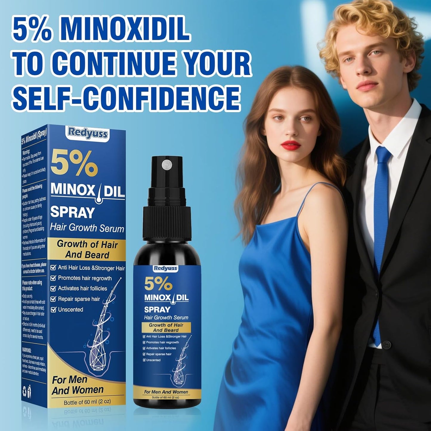 5% Minoxidil for Men and Women Hair Growth Spray Serum Minoxidil Biotin for Hair Beard Growth Prevent Hair Loss for Thicker Longer Fuller Healthier Hair 3 Bottles of 2oz