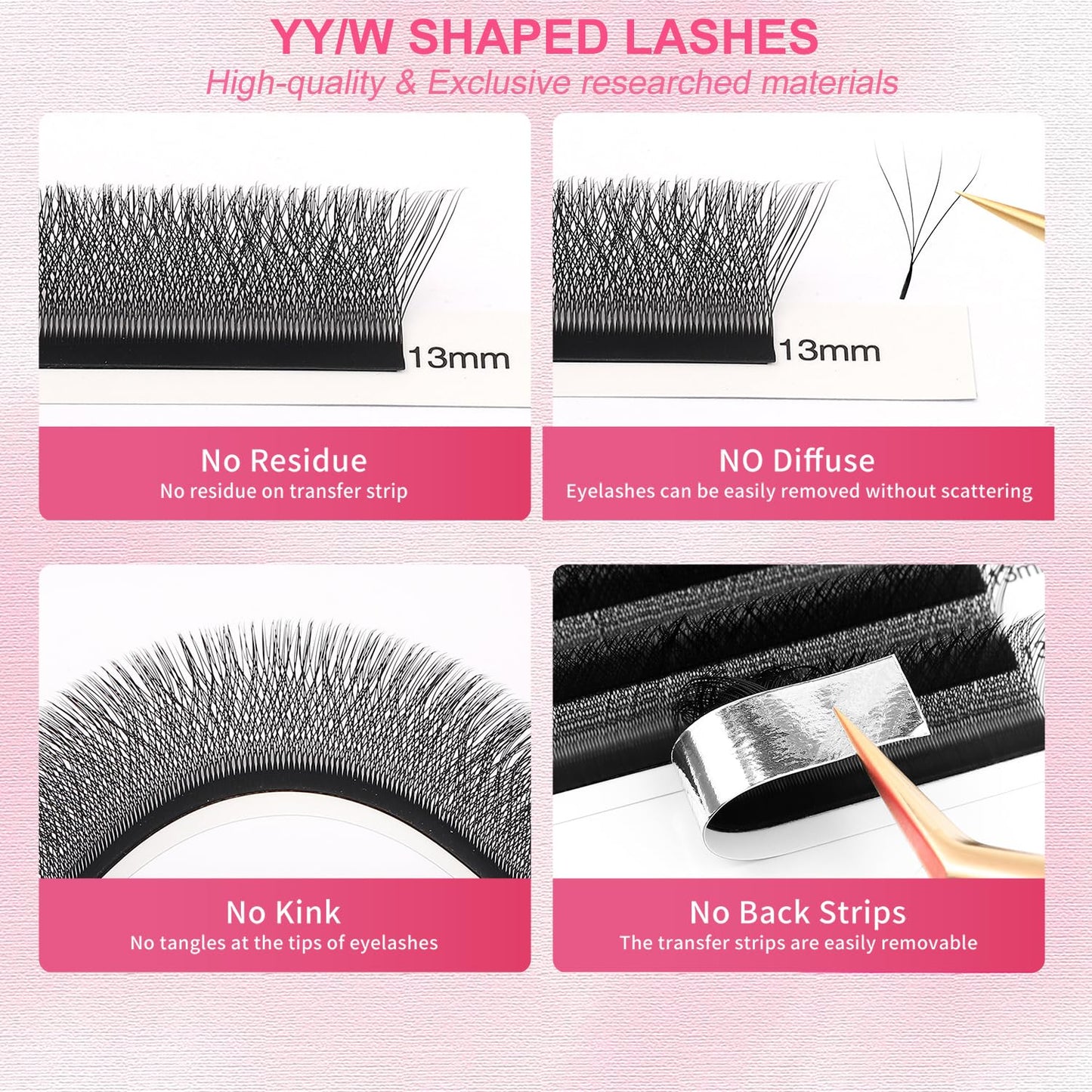YY Lash Extensions Supplies Y Eyelash Extensions 0.07mm Thickness D Curl 14mm Premade Fans 4D Russian Volume Matte Black 12 Rows Crisscross Eye Lashes(YY-0.07-D,14mm)
