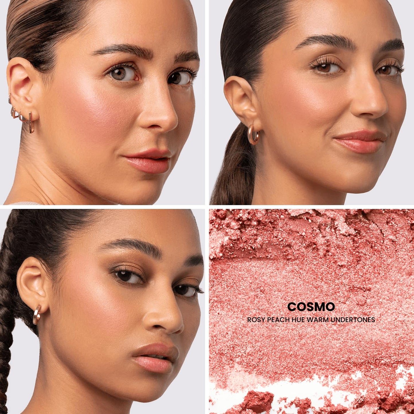 Phase Zero Makeup Powder Blusher - "Cosmo" - 4g / 0.141 oz - Full Coverage, Natural Blush - Soft, Buildable Pink, Coral, Peach & Golden Hues - Matte & Shimmering Shades Gives Cheeks a Radiant Glow
