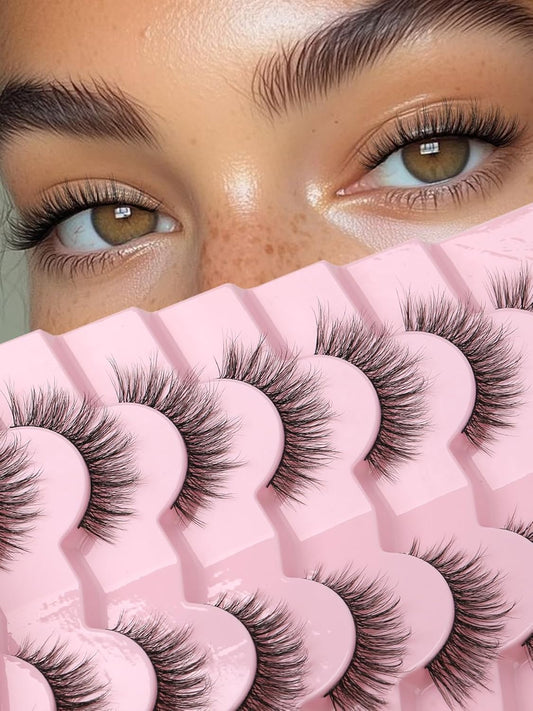 Eyelashes Natural Cat Eye Lashes 16mm Flase Eyelashes Flared Strip Lashes Fluffy False Lashes That Look Like Extensions C Curl Wispy Lashes Siligli Soft Lashes Pack 7 Pair