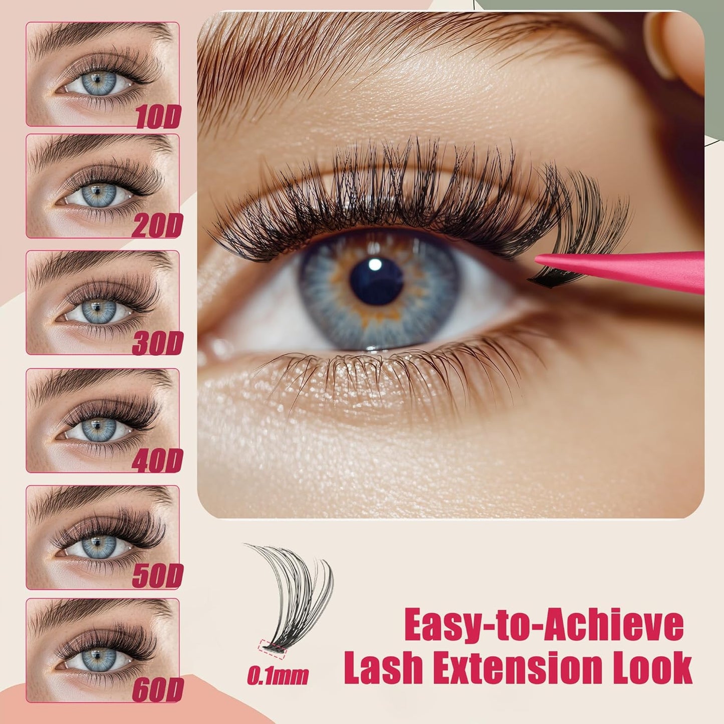 Lash Clusters 600PCS Lashes - Wispy Lash Clusters 10D 20D 30D+40D50D60D Individual Lashes Clusters D Curl Lash Extension 8-16MM Eyelash Clusters DIY Cluster Eyelash Extensions for Beginners Eyelashes