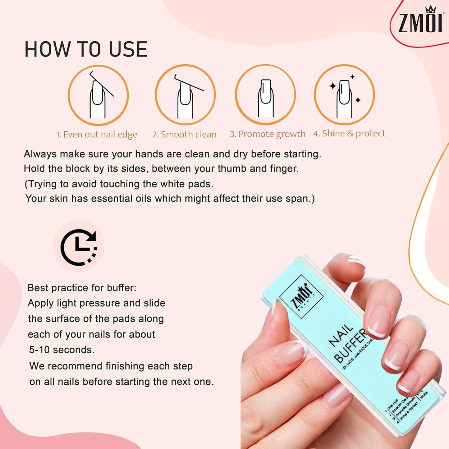 Pro Nail Buffer Block – 2 Pack Luxurious Shine Korean 4-Way Nail Buffing Block – Natural Shine Nails – Manicure/Pedicure Tools for Home and Salon