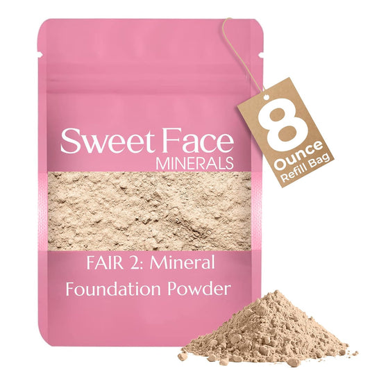 (8 Ounce) (Fair Shade 2) Foundation Powder Refill By Sweet Face Minerals, Lightweight Mineral Loose Makeup Powder with SPF 20, Full Coverage Flawless Finish, Talc-free, Cruelty-Free, Refill Pouch