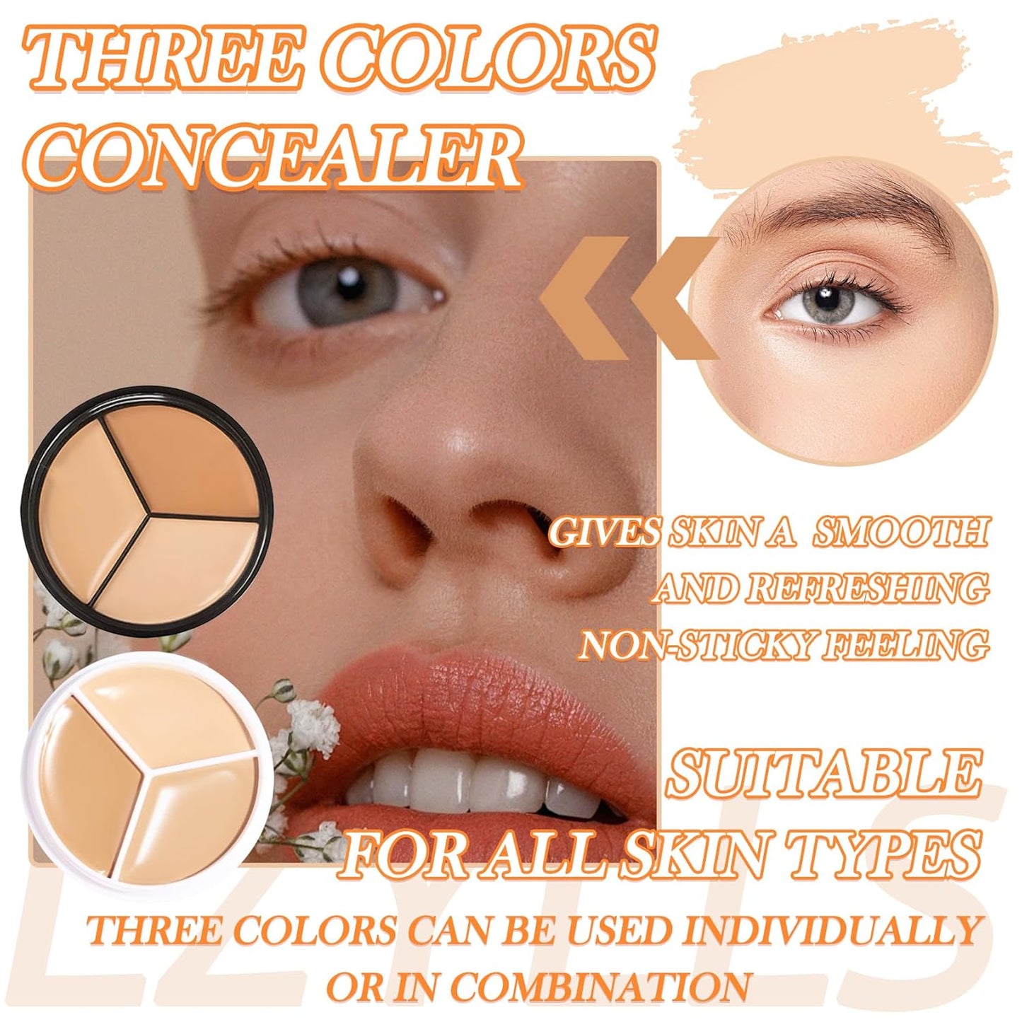 3 Colors Correcting Concealer Makeup Cream Contour Palette,Cream Makeup Palette,Contouring Foundation Highlighting Concealer Palette with Bursh,Professional Concealer Foundation Palette for Women