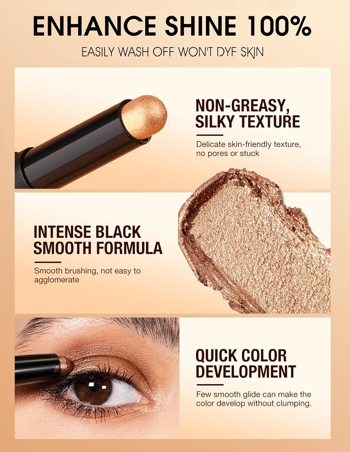 Erinde Shimmer Cream Eyeshadow Stick, Long Lasting Metallic Eye Shadow Stick, Waterproof Creamy Glitter Eyeshadow Pencil, High Pigment Blendable Neutral Eye Makeup, 09 Cocoa Shimmer