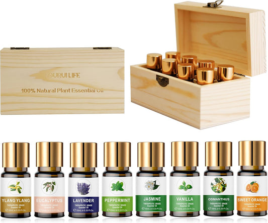 Essential Oils Set, 100% Organic Essential Oil, Lavender, Ylang Ylang, Tea Tree, Eucalyptus Scented Oil, Essential Oils for Diffusers for Home, Candle Making, Humidifiers (8)