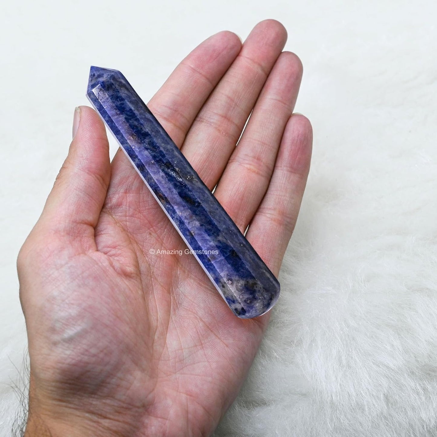 Amazing Gemstone Sodalite Crystal Wand Massage Stick - Pelvic Wand Gua Sha for Adults - Crystals and Healing Stones Massage Wands for Adults Gifts (Pointed)
