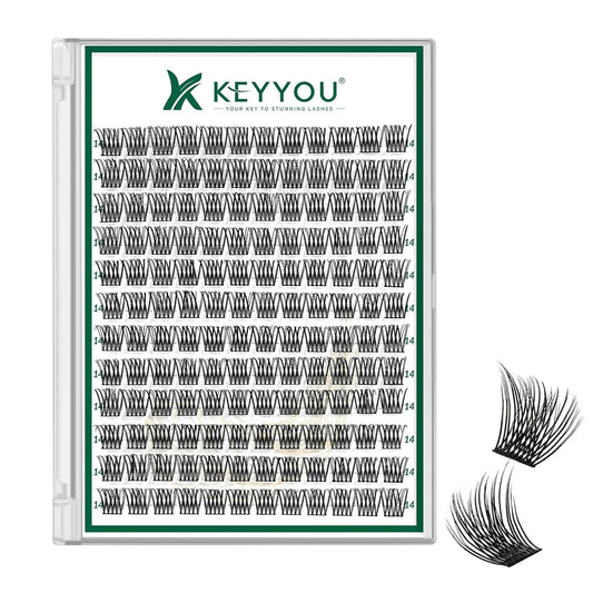 Lash Clusters 144pcs Individual Lashes D Curl 14mm Eyelash Clusters KEYYOU Air Touch Cluster Lashes Super Lightweight Soft Wispy Comfortable Easy DIY at Home(Air02-D-14mm)