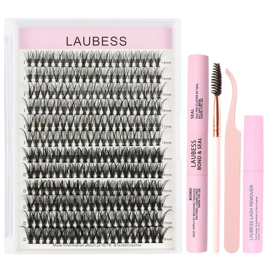Lash Clusters Kit LAUBESS DIY Lash Extension Kit Lash Bond and Seal Waterproof Lash Glue Remover Tweezers Brush Cluster Eyelash Extensions Kit Eyelash Clusters (Kit 30D/40D-C-Mix14-18)