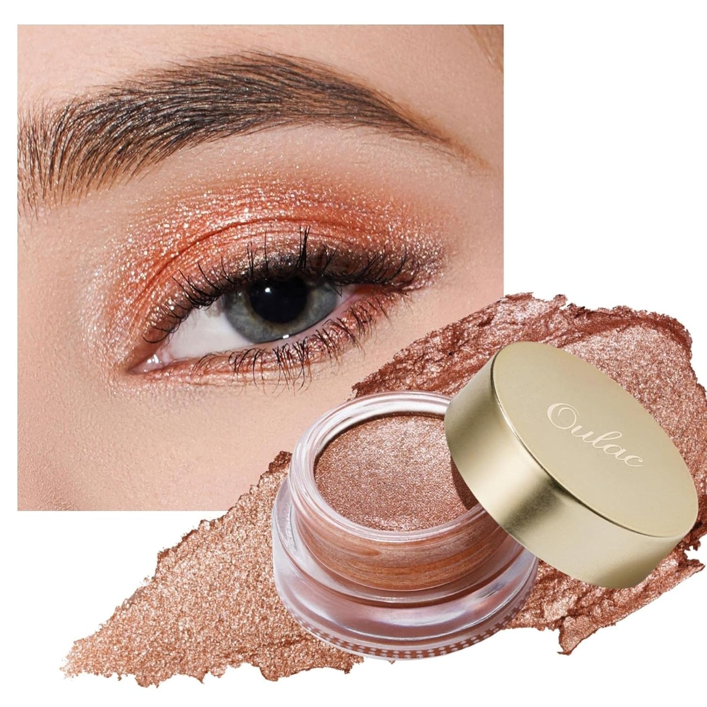 Oulac Warm Peach Glitter Cream Eyeshadow also as Highlighter, Large Capacity with Moisturizing Smooth Formula. Highly Pigmented Shimmer Eye Makeup.Waterproof,6g (08)