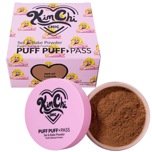 Kimchi Chic Beauty Puff Puff Pass Set and Bake Setting Powder for Makeup, Extra Fluffy Loose Face Powder Poof, Soft Natural Face Makeup for Uneven Skin Tone, 07 Cocoa