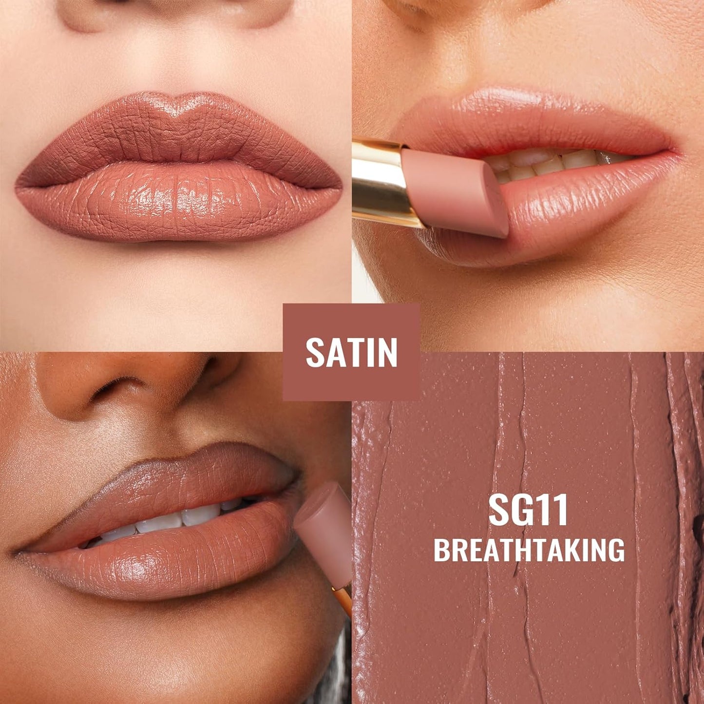 Oulac Color Rich Satin Lipstick - Pink Brown Full Coverage Lip Color, Creamy Silky-Smooth, Moisturizing, Satin Matte Finish, Infused With Shea Butter, Vegan & Clean Beauty, 4g, SG11 Breathtaking