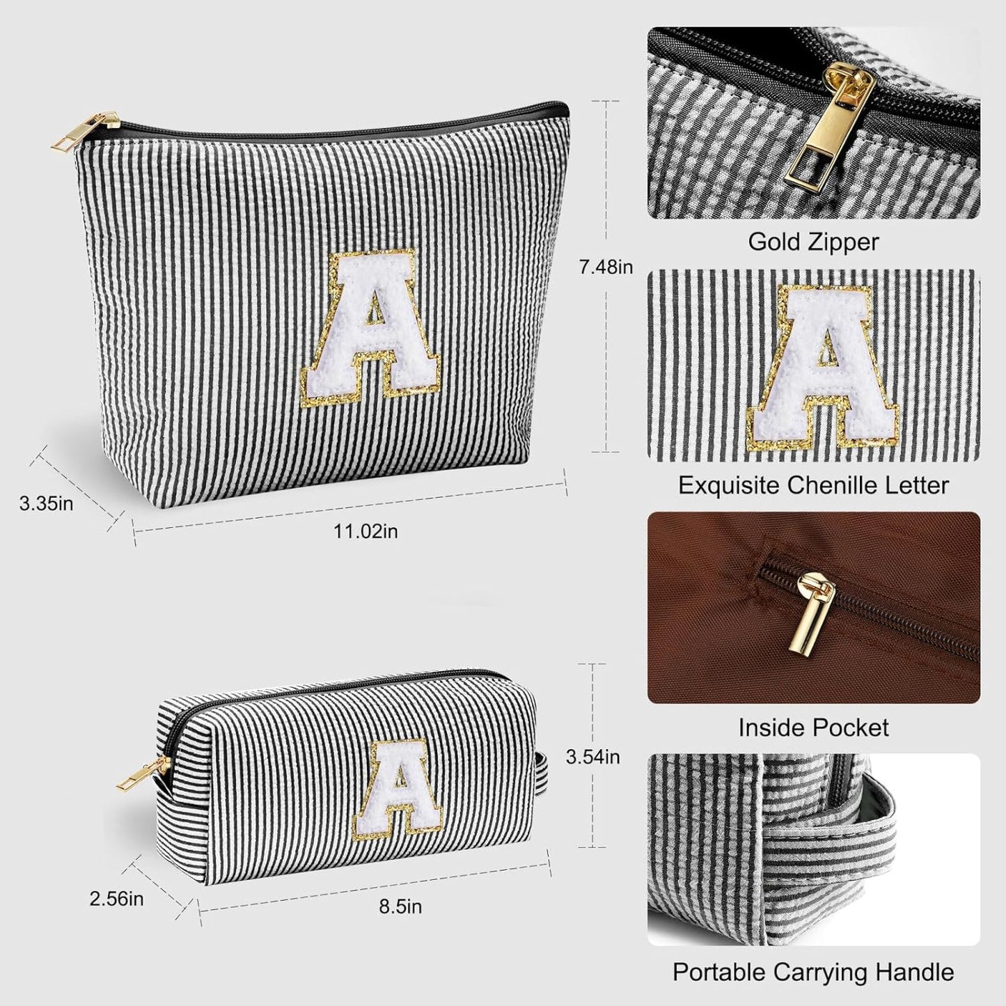 YOOLIFE Gifts - Personalized Mother's Day, Graduation & Birthday Gifts for Women & Girls - Monogram Initial Black Cute Makeup Bag Cosmetic Toiletry Pouch Make Up Case