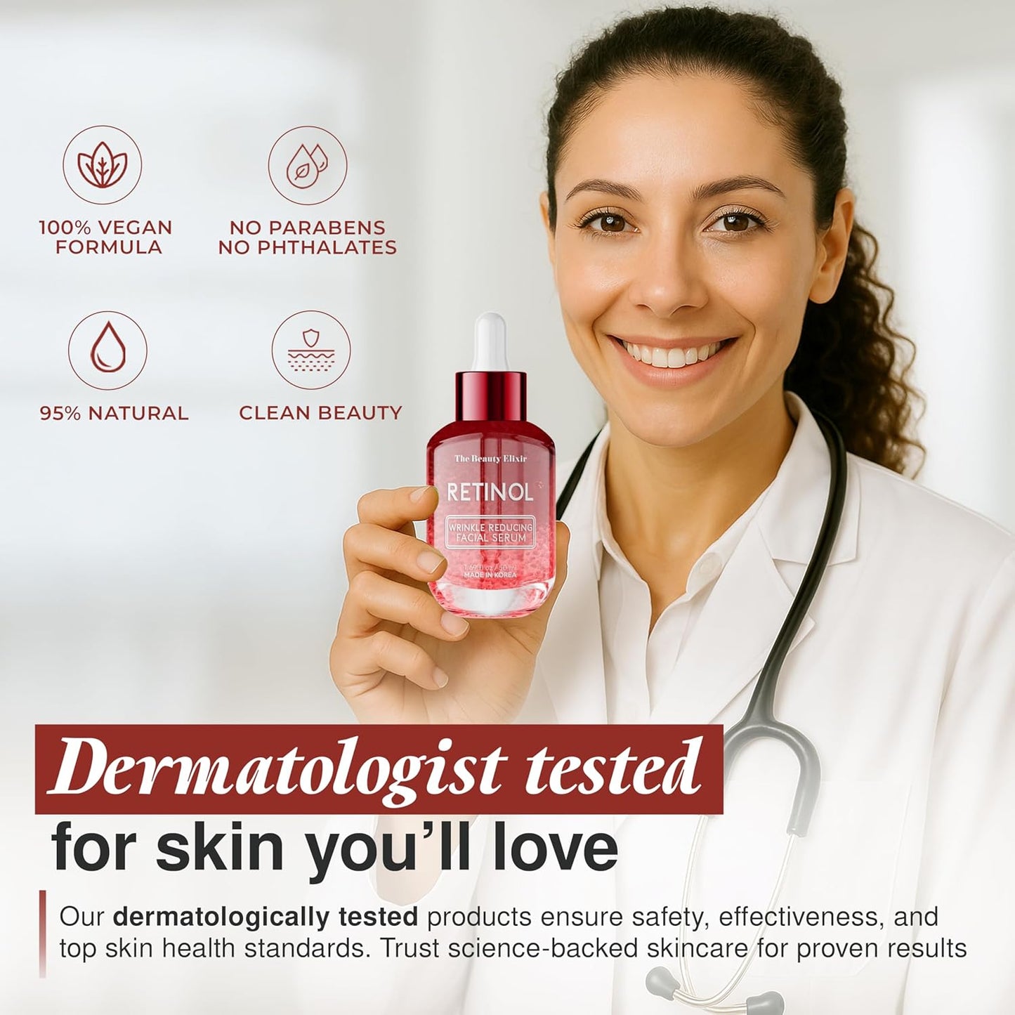 Retinol Serum For Face - Dermatologist Tested, Anti-Aging, Fine Lines & Wrinkles & Post-Acne Marks Treatment - Clean Beauty, Cruelty-Free Korean Skin Care for All Skin Types - 1.69oz