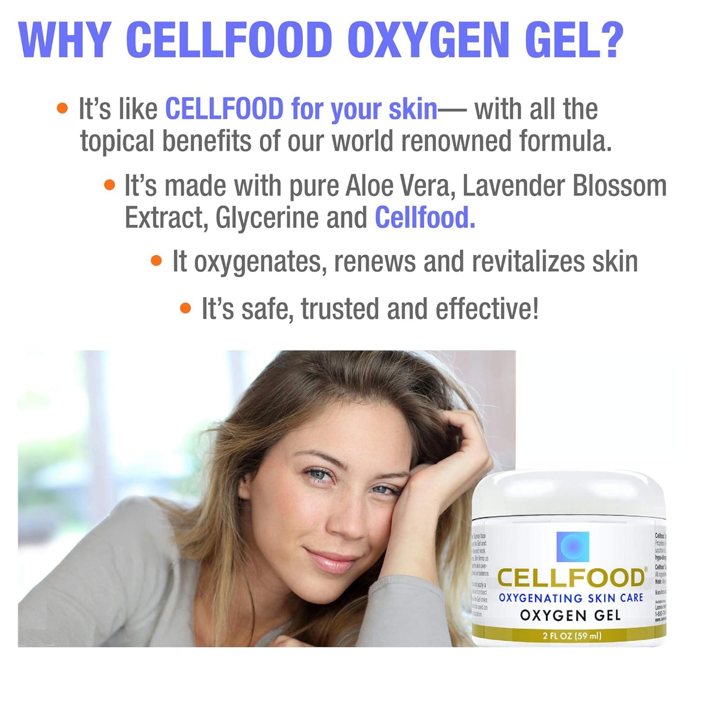 Cellfood Oxygen Gel - 2 fl oz, Pack of 3 - Tightening and Firming Face Moisturizer - Aloe Vera, Lavender Blossom Extract, Glycerine - Hypoallergenic, Non-GMO