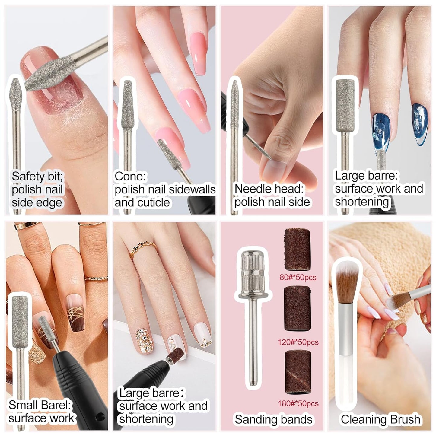 Professional Electric Nail Drill Machine Nails File Manicure Pedicure Set for Acrylic Gel Dip Powder Art Shape Remover Tool Polisher Grinder Low Noise with 6 Drill Bits 156pcs Sanding Bands