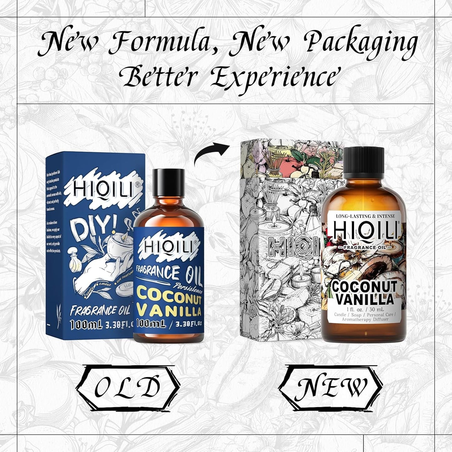 HIQILI Coconut Vanilla Fragrance Oil - for Candle Making, Soap Making, Essential Oil for Diffuser, Humidifier, Home& Hotel & Car Use - 1 Fl Oz