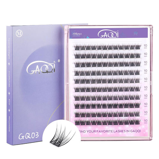 GAQQI Lash Clusters, Eyelash Clusters 120PCS C Curl Individual Lashes, Wispy Cluster Eyelash Extension 10mm Only, Natural Looking Cluster Lashes （GQ03, C Curl, 10mm)