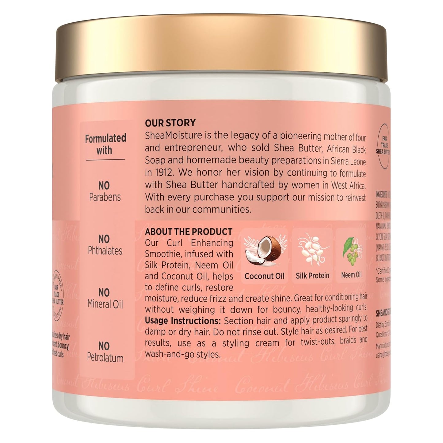 SheaMoisture Curl Enhancing Smoothie Hair Cream Coconut and Hibiscus for Thick, Curly Hair Sulfate Free and Paraben Free Curl Cream 20 oz