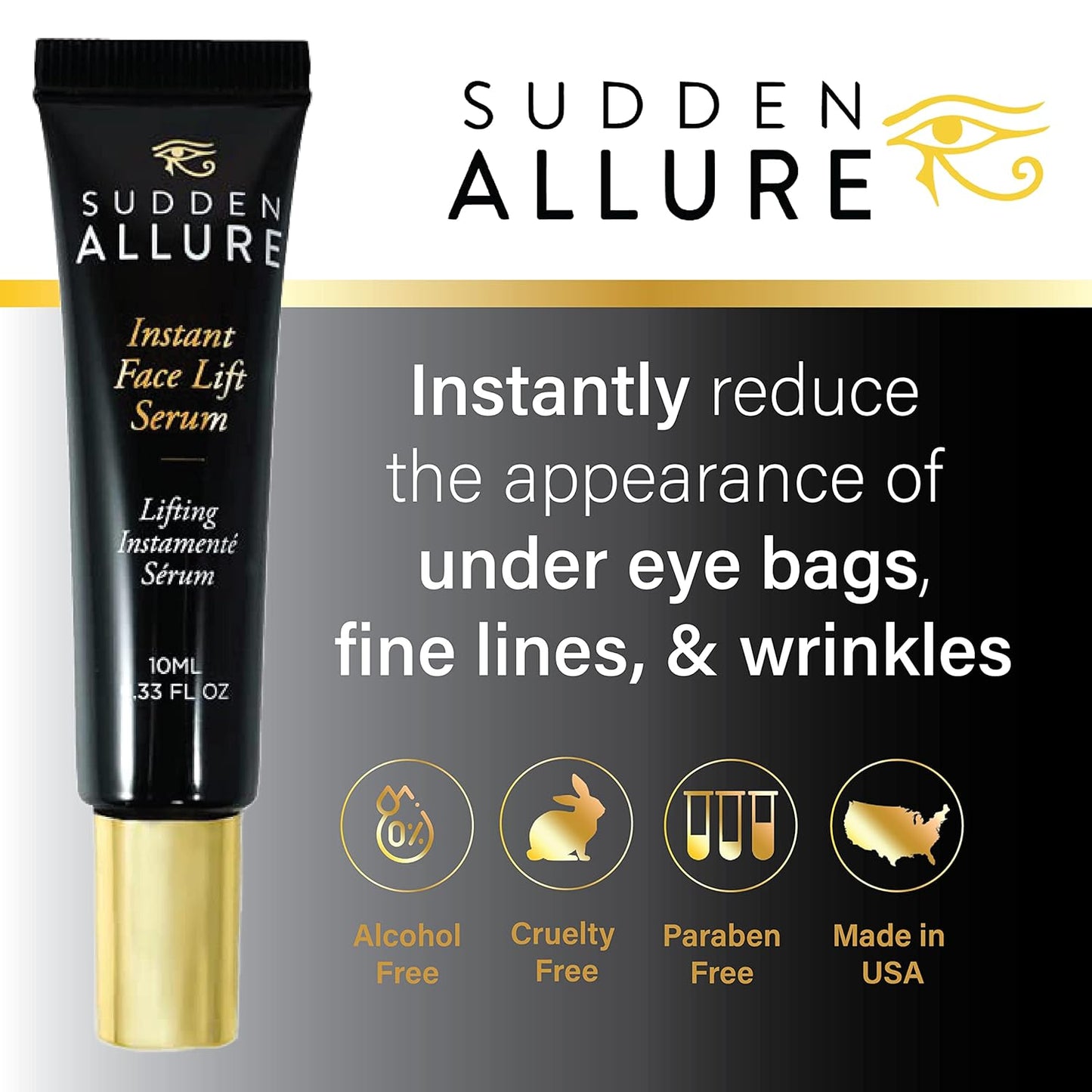 Sudden Allure Instant Face Lift Serum – Erase Under Eye Bags & Wrinkles in 60 Seconds - Firming Face & Eye Serum Cream - Instantly Tighten & Reduce Eye Bags & Crows Feet | Made in USA (10 ml, 3 Pack)