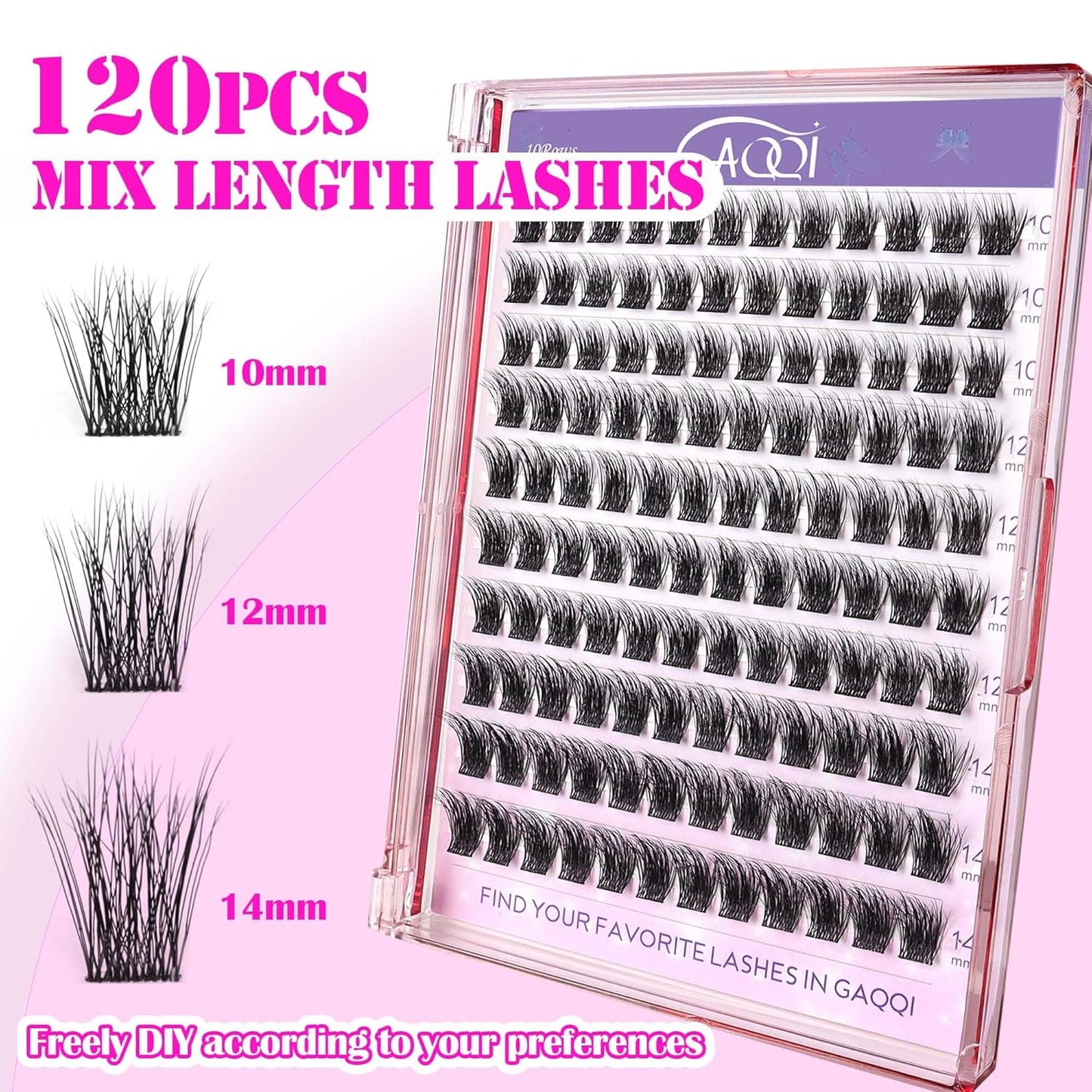GAQQI Lash Clusters, Cluster Eyelash Extensions 120 Cluster Lashes, Volume Eyelash Clusters 10-14mm, Multilayered 3D Individual Lashes, Soft and Thin Band (3D-GQ01)