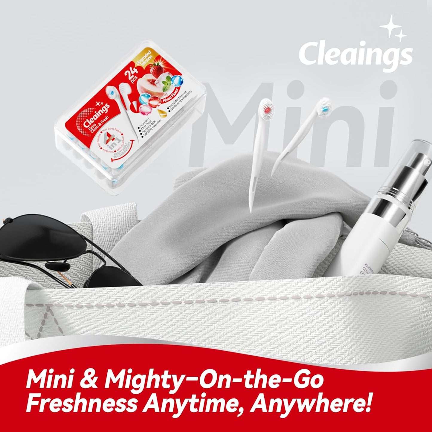 cleaings® Mini Disposable Toothbrush Set with Toothpaste – Travel Essentials, Portable Toothbrush for Women & Men, Camping, Road Trip, Vacation, 24 Count-Ice Peach Flavor（Pack of 1）