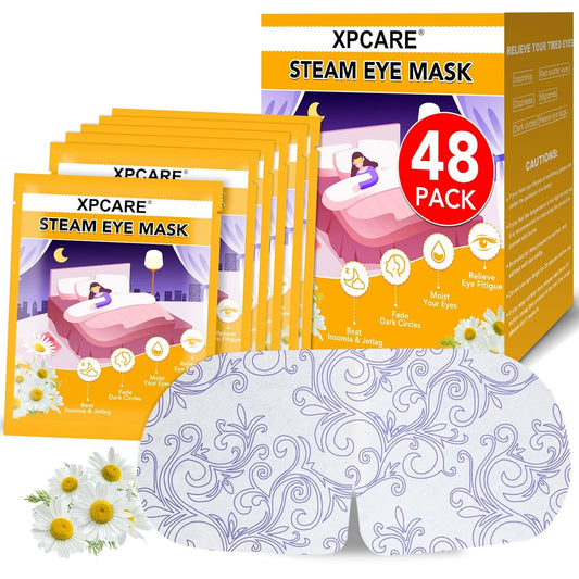 XPCARE 48 Pack Steam Eye Masks for Dry Eyes, Self Heated Steam Warm Eye Mask, Disposable Heated Eye Mask for Dark Circles, Puffy Eyes, Relief Stress Eye Fatigue（Chamomile）