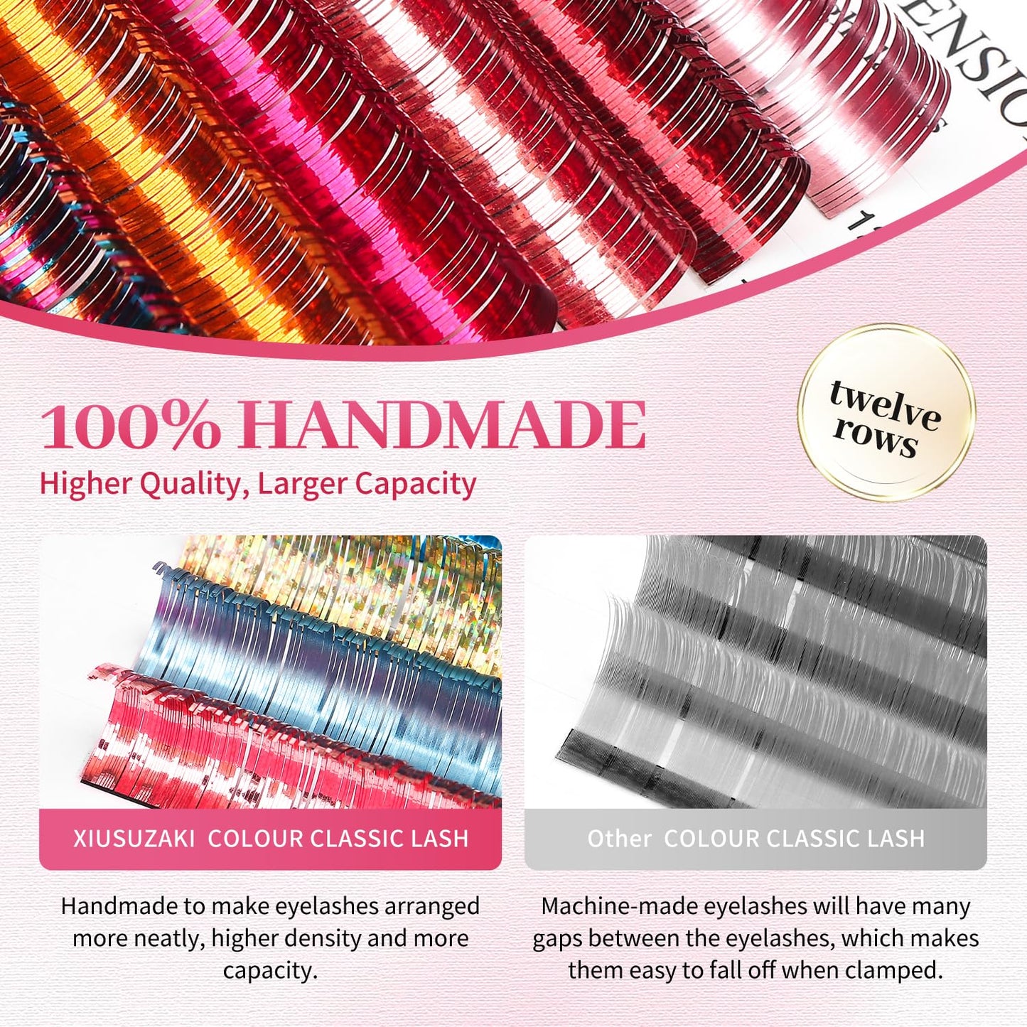 Glitter Spike Tinsel Eyelash Extensions 0.07 Colored Lashes Extension C Curl Lashes 8mm Lash Extensions Soft False Eyelashes Volume Lashes 12 Rows Professional Use(Glitter,0.07-C,8mm)