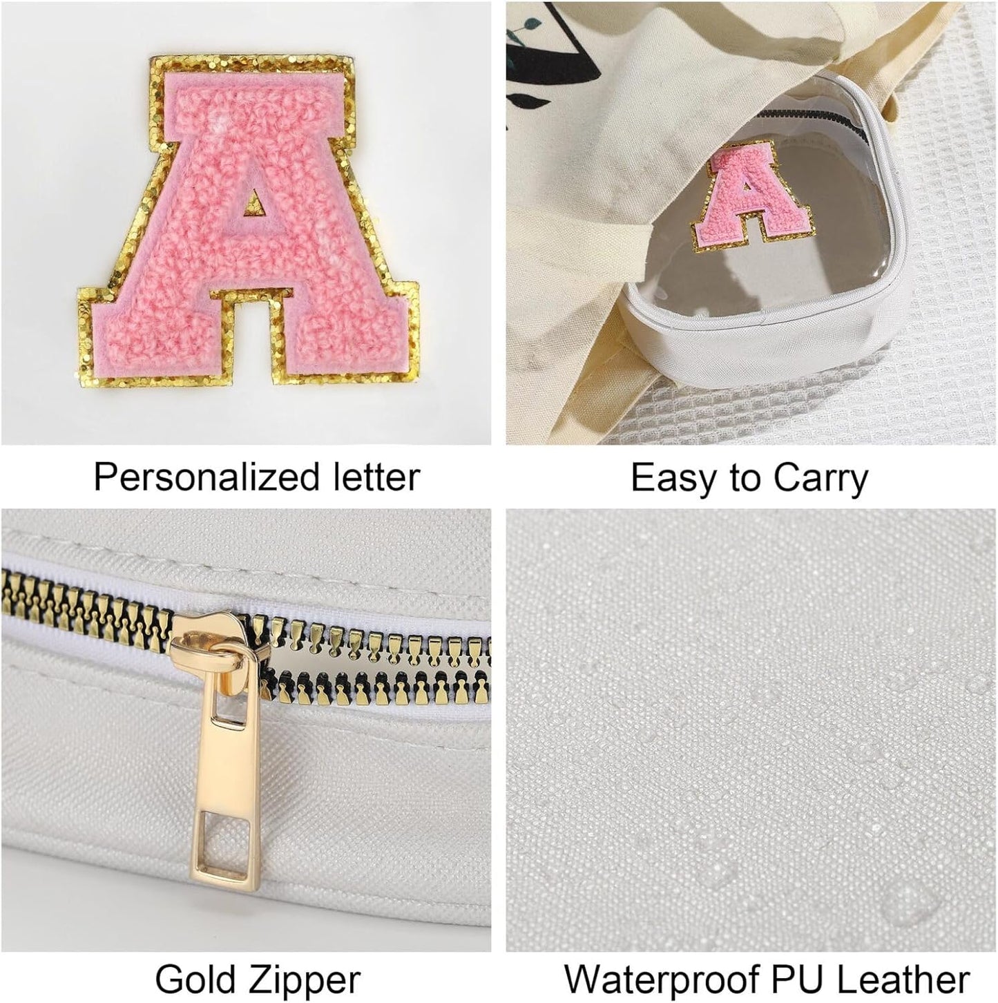 YOOLIFE Initial Make Up Bag Travel Toiletry Bag, Clear Makeup Bag Preppy Cosmetic Bags Organizer Travel Essentials Gifts for Women Teen Girlfriend Teacher Mom Birthday Mothers Day Gifts White Y