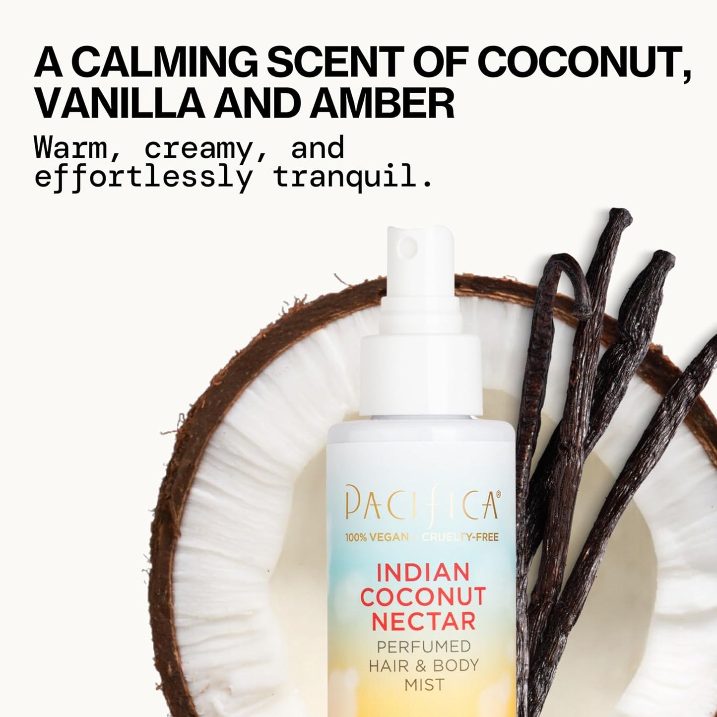 Pacifica Beauty, Indian Coconut Nectar Hair Perfume & Body Spray, Coconut and Creamy Vanilla Scent, Natural & Essential Oils, Alcohol Free, Clean Fragrance, Vegan & Cruelty Free