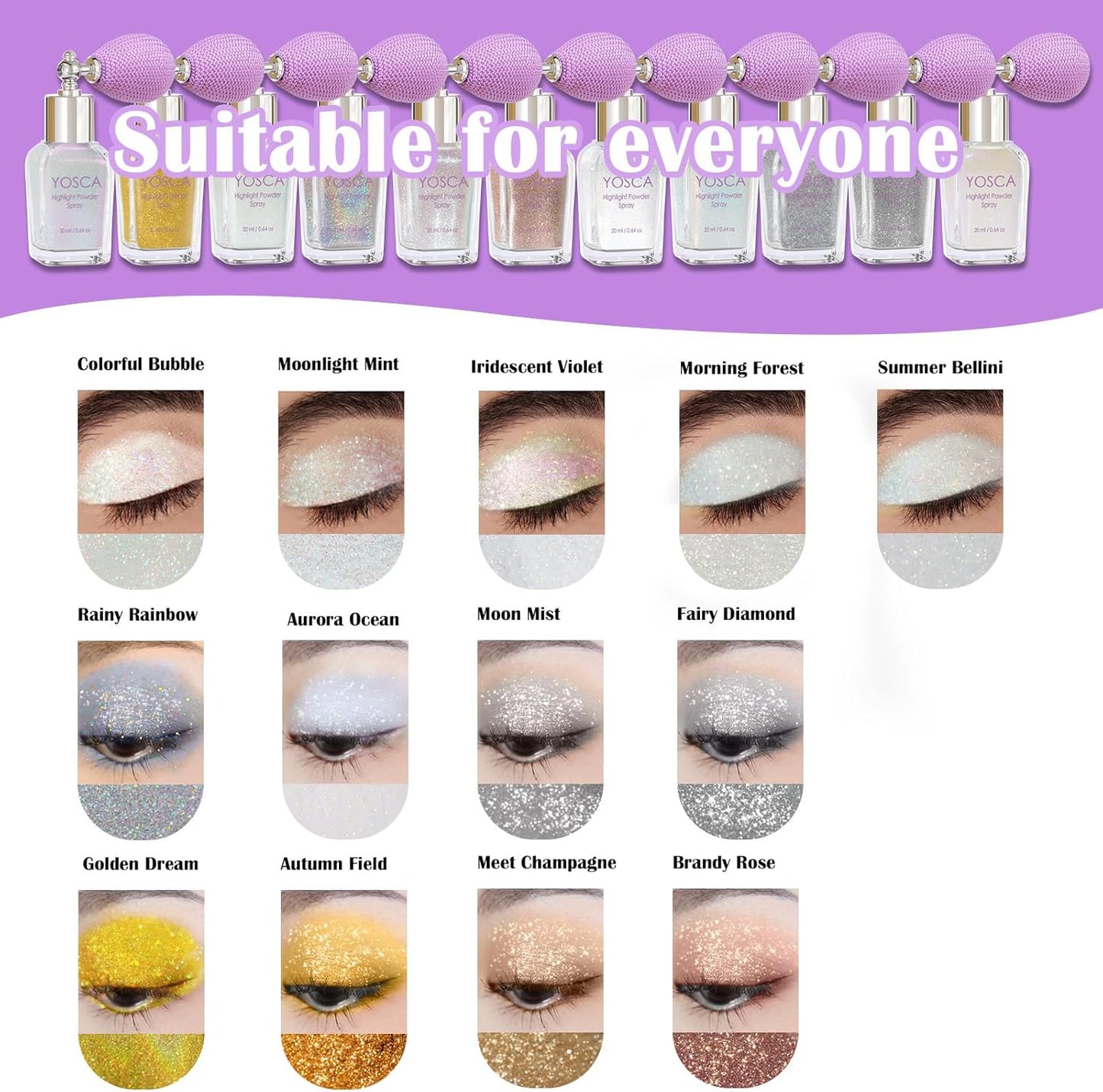 Yosca Body Glitter Spray, 30ML Loose Body Shimmer Powder Iridescent Hair Spray White Glitter Sparkle Highlighter Makeup Mardi Gras Festival Concert Party Rave Accessories for Clothes Hair Face Nail