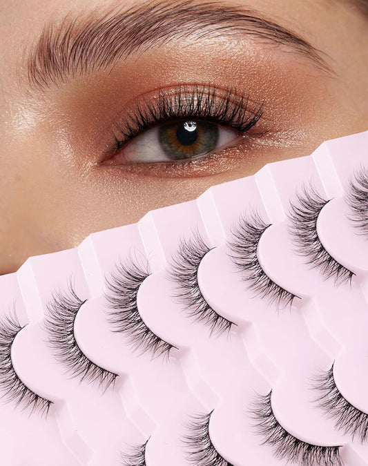 Lashes Natural Cat Eye Lashes Wispy Lashes 13mm False Lashes Wispy Lashes C Curl Strip Eyelashes Thin Cotton Band Soft Fake Eyelashes False Lashes Pack 7 Pairs